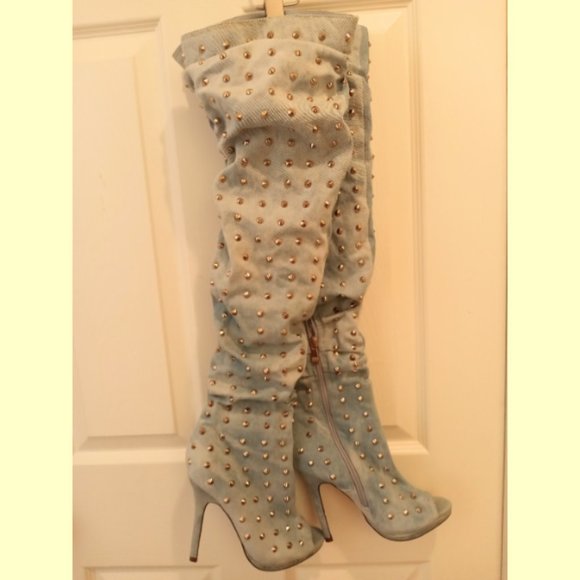 Boot -  Women's  Over the Knee Stone Washed Gold Speckled High Heeled Boot - Picture 1 of 8